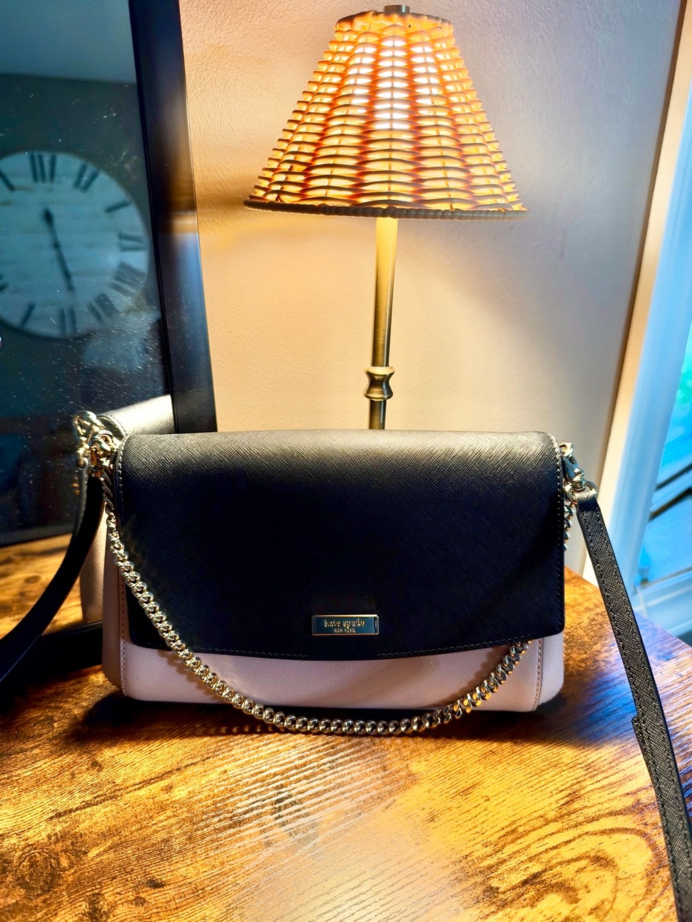 kate spade Two-Tone Black and Blush Chain Strap Crossbody